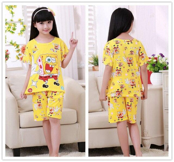 2018 summer boys short-sleeved shorts pajamas suit round neck cartoon cute print home service suit unisex