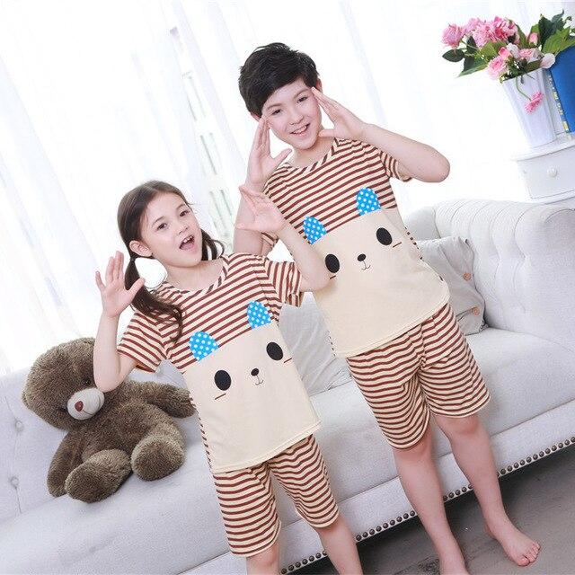 2018 summer boys short-sleeved shorts pajamas suit round neck cartoon cute print home service suit unisex