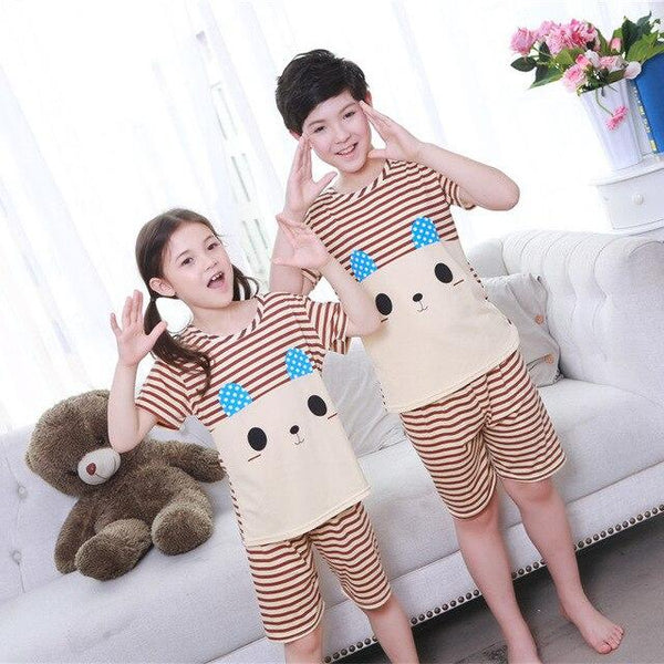 2018 summer boys short-sleeved shorts pajamas suit round neck cartoon cute print home service suit unisex