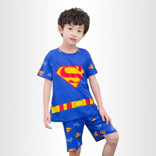 2018 summer boys short-sleeved shorts pajamas suit round neck cartoon cute print home service suit unisex