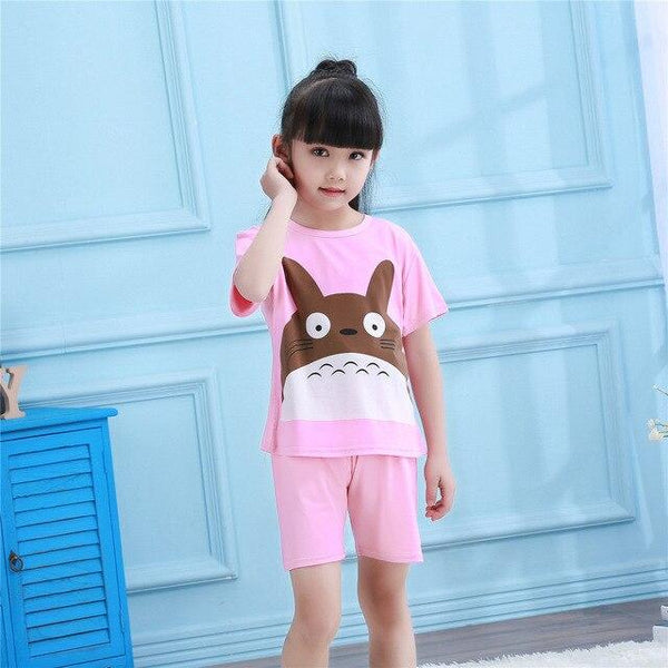2018 summer boys short-sleeved shorts pajamas suit round neck cartoon cute print home service suit unisex