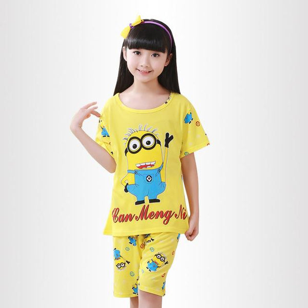 2018 summer boys short-sleeved shorts pajamas suit round neck cartoon cute print home service suit unisex