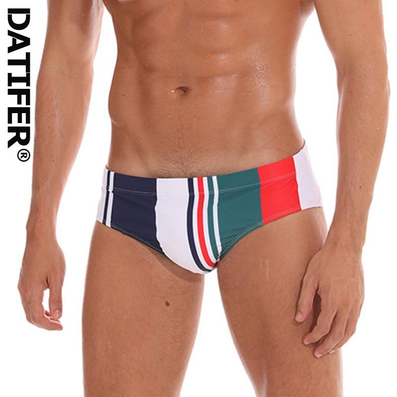 2019 Datifer Brand New Men Swim Brief Printing Swimsuit Male Swimwear Sexy Low Waist Penis Pouch Removetable Pad YK035 Size XXL