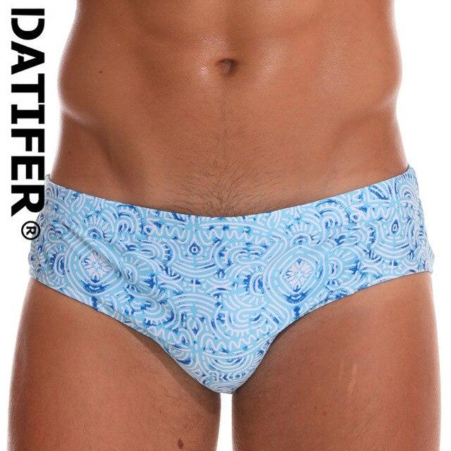 2019 Datifer Brand New Men Swim Brief Printing Swimsuit Male Swimwear Sexy Low Waist Penis Pouch Removetable Pad YK035 Size XXL
