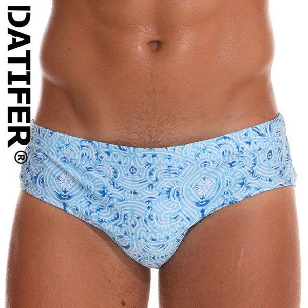 2019 Datifer Brand New Men Swim Brief Printing Swimsuit Male Swimwear Sexy Low Waist Penis Pouch Removetable Pad YK035 Size XXL