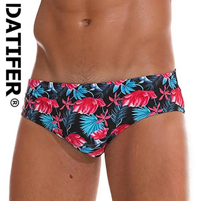 2019 Datifer Brand New Men Swim Brief Printing Swimsuit Male Swimwear Sexy Low Waist Penis Pouch Removetable Pad YK035 Size XXL