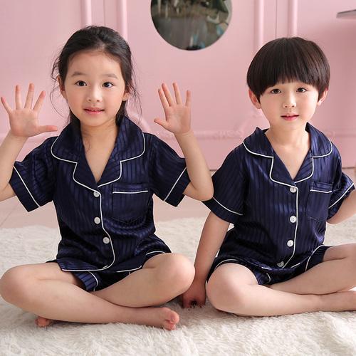 Summer Children Pajamas Suit Silk 2019 Pyjamas Set Boys Short-sleeved Slim Cartoon Satin Baby Home Clothing Kids Pijamas Sets