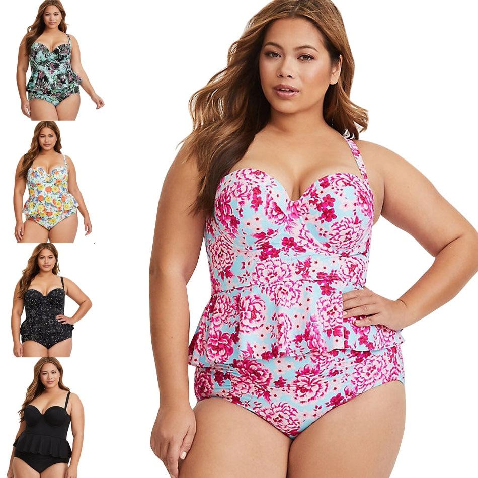 2019 New Sexy Women Swimsuit Plus Size XXXL Swimwear Tankini Strappy Swimwear Patchwork Print Female Bathing Suits Beach Dress