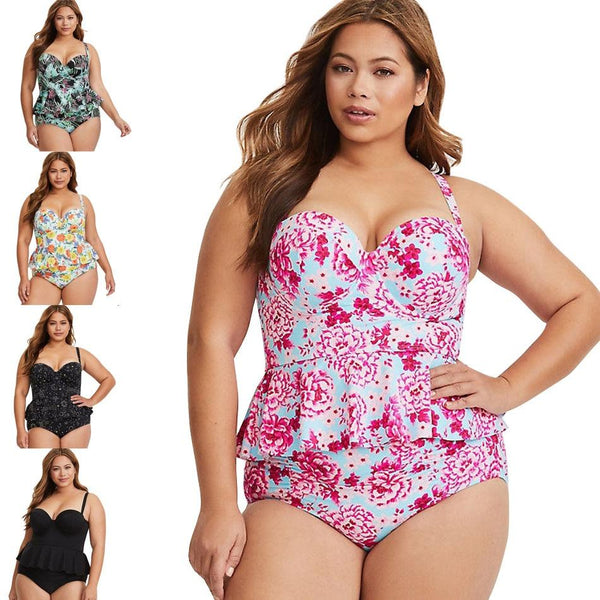 2019 New Sexy Women Swimsuit Plus Size XXXL Swimwear Tankini Strappy Swimwear Patchwork Print Female Bathing Suits Beach Dress