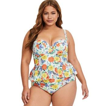 2019 New Sexy Women Swimsuit Plus Size XXXL Swimwear Tankini Strappy Swimwear Patchwork Print Female Bathing Suits Beach Dress