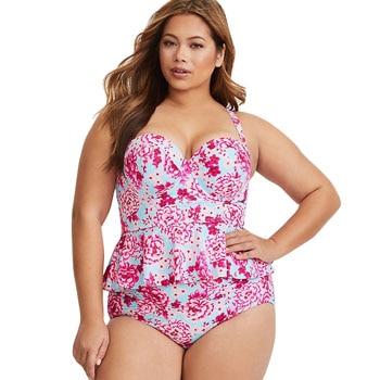 2019 New Sexy Women Swimsuit Plus Size XXXL Swimwear Tankini Strappy Swimwear Patchwork Print Female Bathing Suits Beach Dress