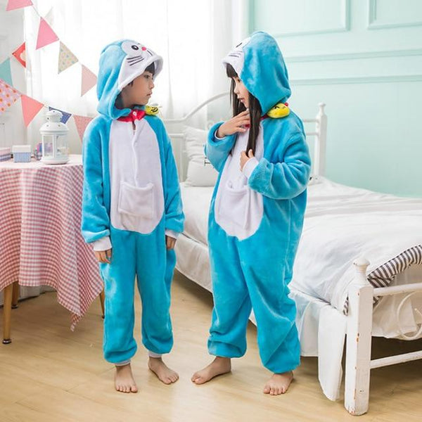 Flannel Kigurumi Children Pajamas Set Winter Hooded Animal Unicorn Pikachu Stitch Kids Pajamas For Boys Girls Sleepwear Onesies