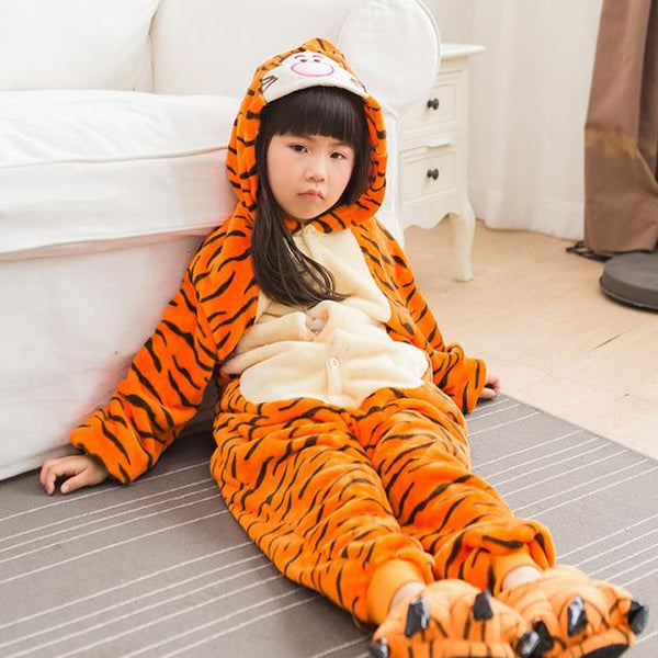 Flannel Children kigurumi Pajamas Set Winter Hooded Animal Unicorn Pikachu Stitch Kids Pajamas For Boys Girls Sleepwear Onesies