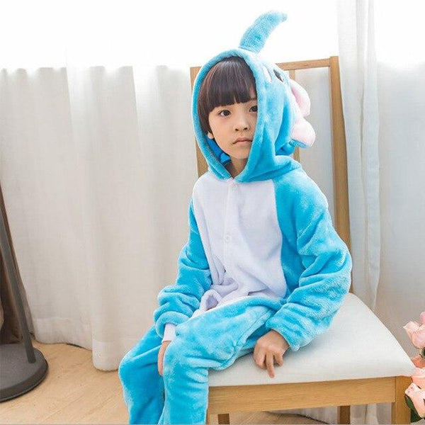 Flannel Children kigurumi Pajamas Set Winter Hooded Animal Unicorn Pikachu Stitch Kids Pajamas For Boys Girls Sleepwear Onesies