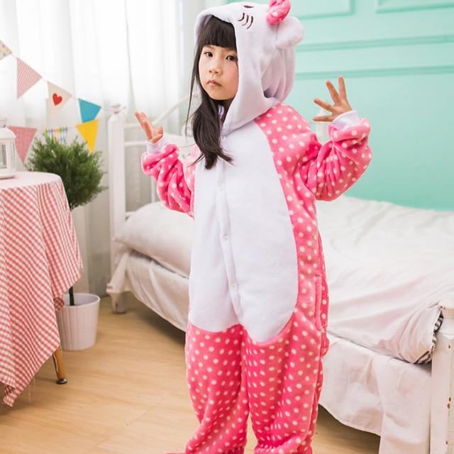 Flannel Children kigurumi Pajamas Set Winter Hooded Animal Unicorn Pikachu Stitch Kids Pajamas For Boys Girls Sleepwear Onesies