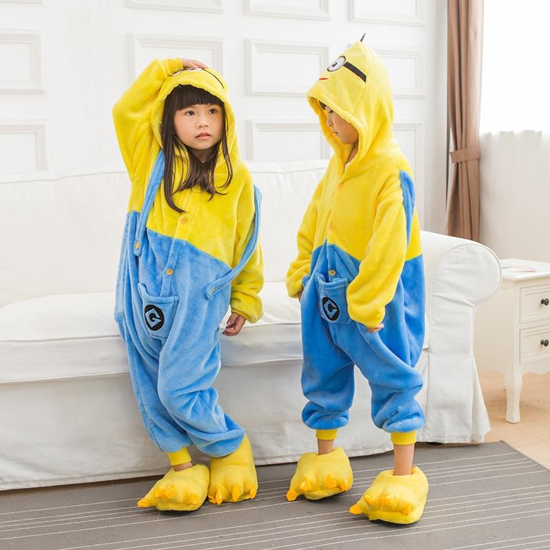 Kids Animal Pajama Unisex Boy Girl Cartoon Pyjama Minions Pikachu Unicorn Stitch Pijama Onesie Hoodie Sleepwear