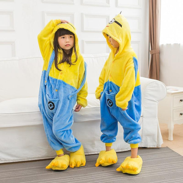 Kids Animal Pajama Unisex Boy Girl Cartoon Pyjama Minions Pikachu Unicorn Stitch Pijama Onesie Hoodie Sleepwear