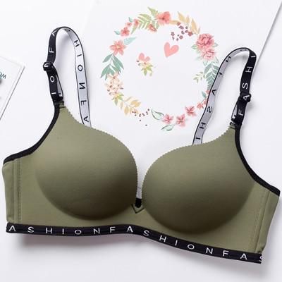 DERUILADY Comfort Skin Cotton Bralette Letter Straps Wireless Bra Sexy Lingerie Seamless Push Up Bras For Women Underwear