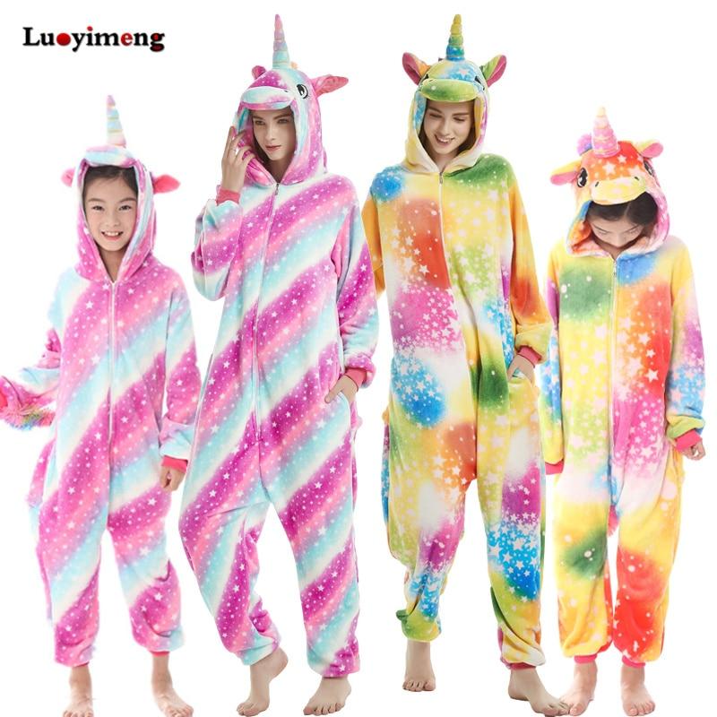 New Baby Rainbow Unicorn Onesie Kigurumi Pijamas Winter Animal Cartoon Boy Girl Pyjamas Kids Cosplay Pajama Set Women Sleepwear