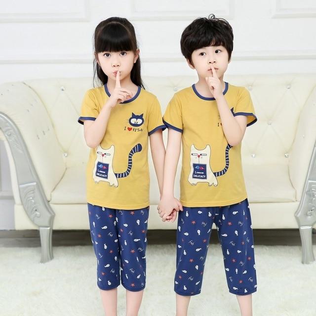 Summer Children's Pajamas Cartoon Pajamas For Girls Boys Short Sleeve T-shirt+Pants Pyjamas Sets Baby Clothes Kids Sleepwear