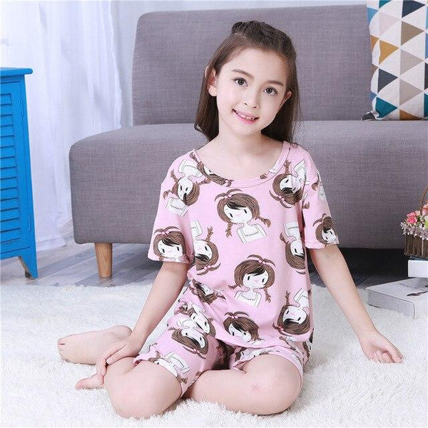 Children's Day Gift Summer 2018 Children Sets Girls Kids Clothing Sets Cotton Suit Sleepwear Short Sleeve Cartoon Pajamas Set