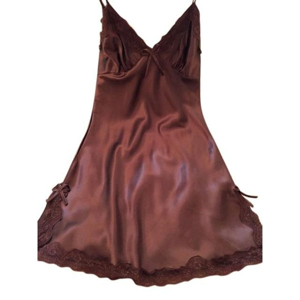 Women Sexy Silk Satin Night Dress Lingerie Sleeveless Nighties V-neck Nightgown Nightdress Lace Sleepwear Nightwear For Women