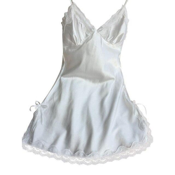 Women Sexy Silk Satin Night Dress Lingerie Sleeveless Nighties V-neck Nightgown Nightdress Lace Sleepwear Nightwear For Women
