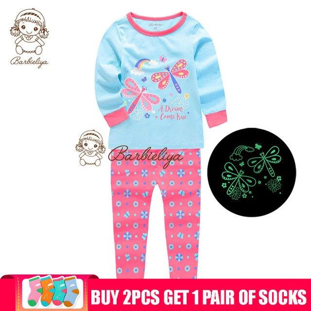Glow in the Dark Girls Cartoon Cute Children Clothes Long Sleeve Pyjamas Kids Pajamas Sets Pijama Unicornio Sleepwear Homewear