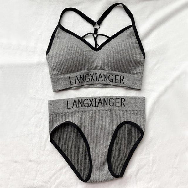 Fashion Bra Briefs Set For Women Lingerie With Pads Seamless Push Up Bralette Active Bra Plus Size XL Sports Underwear #D