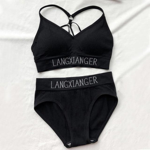 Fashion Bra Briefs Set For Women Lingerie With Pads Seamless Push Up Bralette Active Bra Plus Size XL Sports Underwear #D