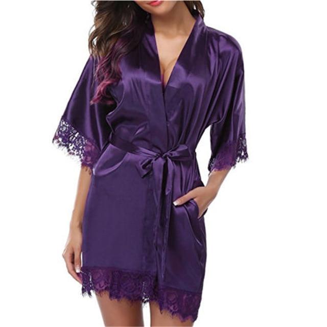 Women Nightdress Satin Lace Sexy Sleepwear Lingerie Night Mini Solid Dress V Neck Nightgown Gown Nuisette Nighty Robe
