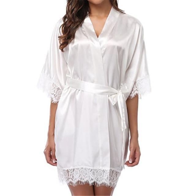 Women Nightdress Satin Lace Sexy Sleepwear Lingerie Night Mini Solid Dress V Neck Nightgown Gown Nuisette Nighty Robe
