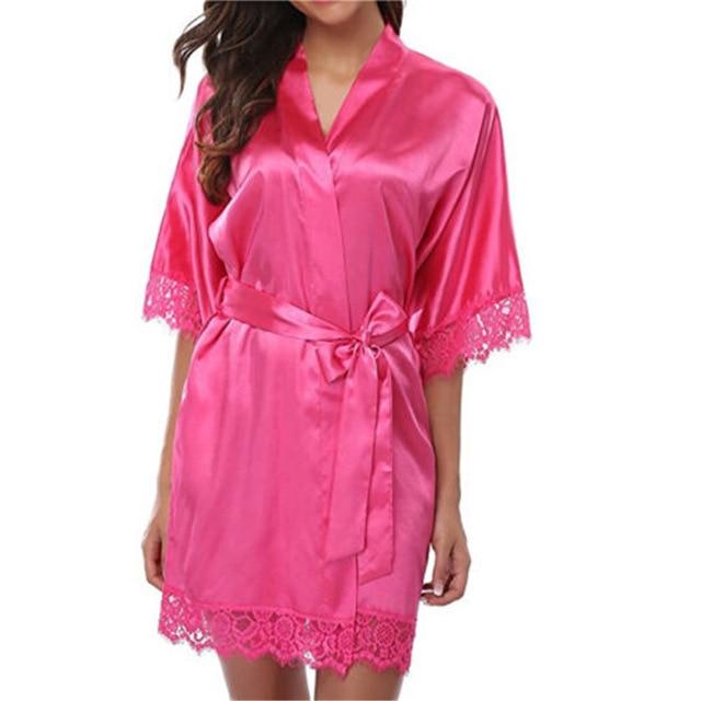 Women Nightdress Satin Lace Sexy Sleepwear Lingerie Night Mini Solid Dress V Neck Nightgown Gown Nuisette Nighty Robe