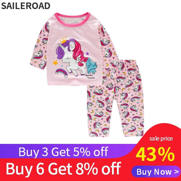 SAILEROAD Children's Unicorn Pajamas Set Kids Pajamas Baby Girl Spring Autumn Pyjamas Pijama Infantil Kids Sleepwear Clothes Set