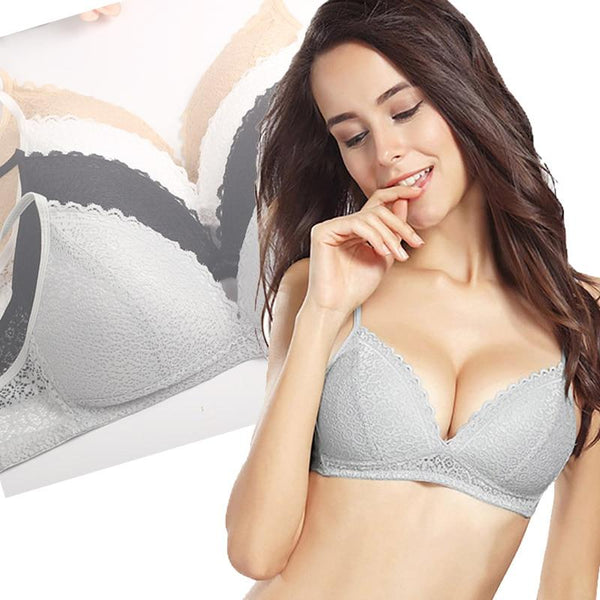 Women Bras top Lace Sexy Lingerie push up Lace Bras Thin cup braletter Wire Free Deep V Women Underwear Solid lace bra 32-38B