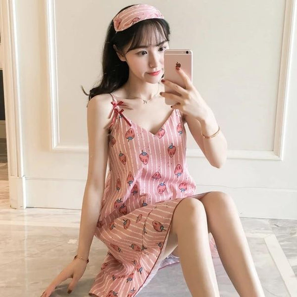 korean Summer new Temperament Sexy Nightdress sleepwear Women Lovely Pijamas Girl Summer nighty DressTemptation M-2XL Nightshirt