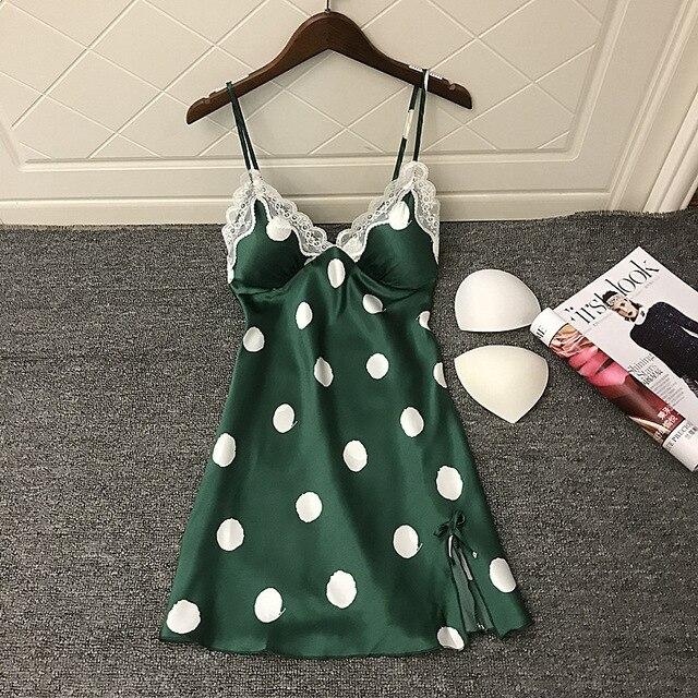 Queenral Sleepwear Nightgown M L XL Summer Night Dress V-Neck Lingerie Nighty Silk Saitin Night Gown Home Wear Nightie For Lady