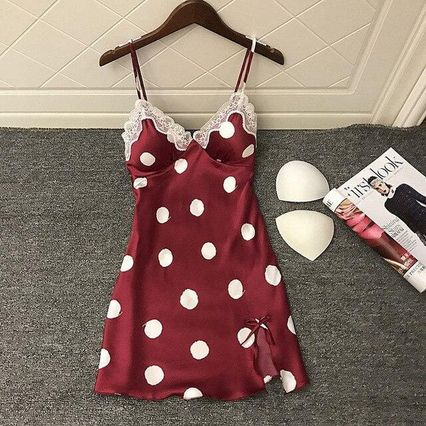 Queenral Sleepwear Nightgown M L XL Summer Night Dress V-Neck Lingerie Nighty Silk Saitin Night Gown Home Wear Nightie For Lady