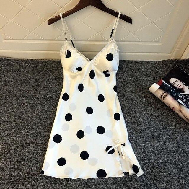 Queenral Sleepwear Nightgown M L XL Summer Night Dress V-Neck Lingerie Nighty Silk Saitin Night Gown Home Wear Nightie For Lady